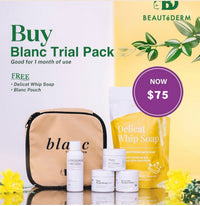 Blanc Set TRIAL Size (60ml toner and 10gram creams, 1 month use) with FREE Delicat Whip Soap and Blanc Pouch