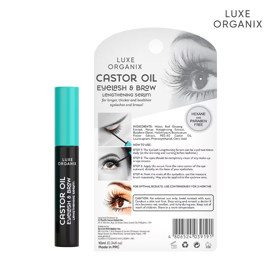 LUXE ORGANIX Castor Oil Dual Tip Eyelash & Brow Growth Serum 12ml