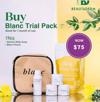 Blanc Set TRIAL Size (60ml toner and 10gram creams, 1 month use) with FREE Delicat Whip Soap and Blanc Pouch