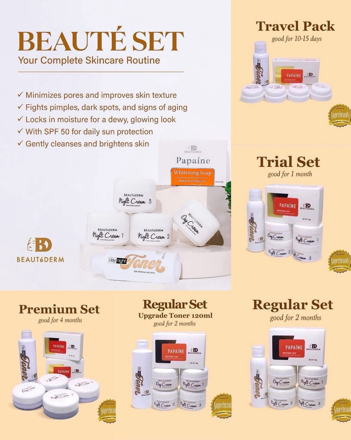 Regular Skincare Set* with 60ml Toner with FREE Day & Night Toner 60ml, Hair Oil and Purifie with Brush