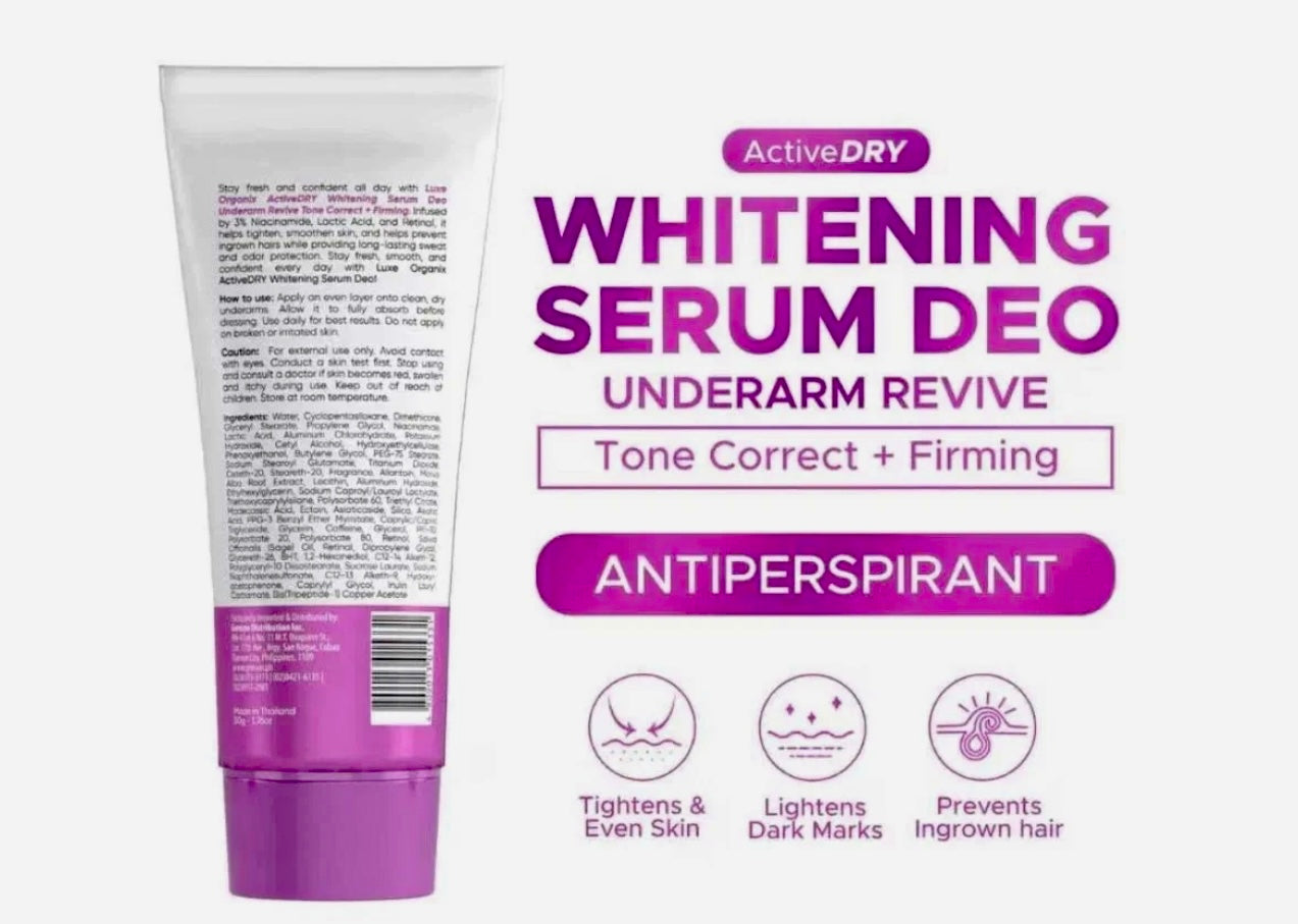 LUXE ORGANIX Active Dry Brightening Serum Deodorant Underarm Revive (PURPLE) - Tone Correct+ Smooth & Firm Formula (50G)