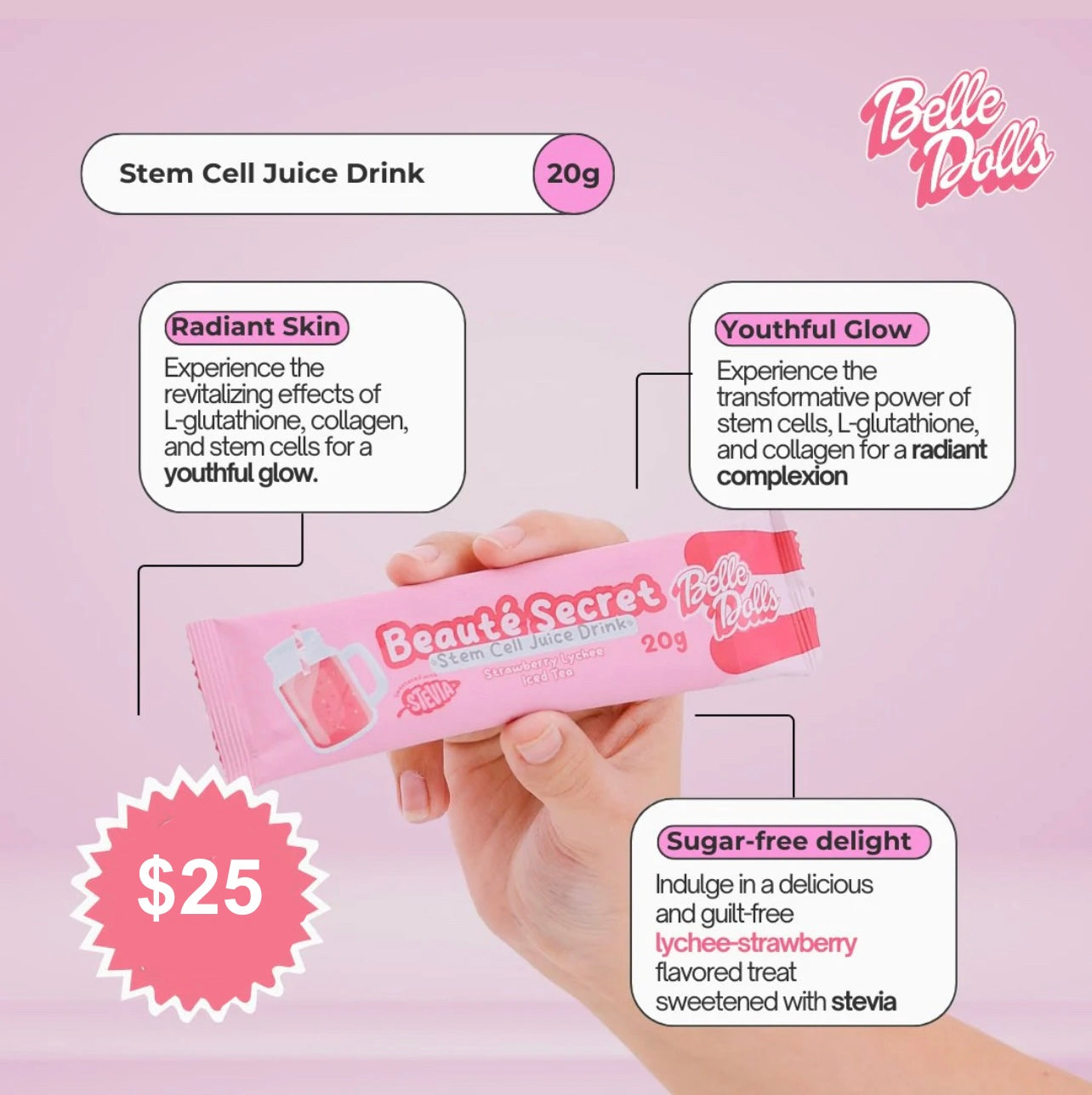 Belle Dolls Strawberry Lychee Stem Cell Juice Drink