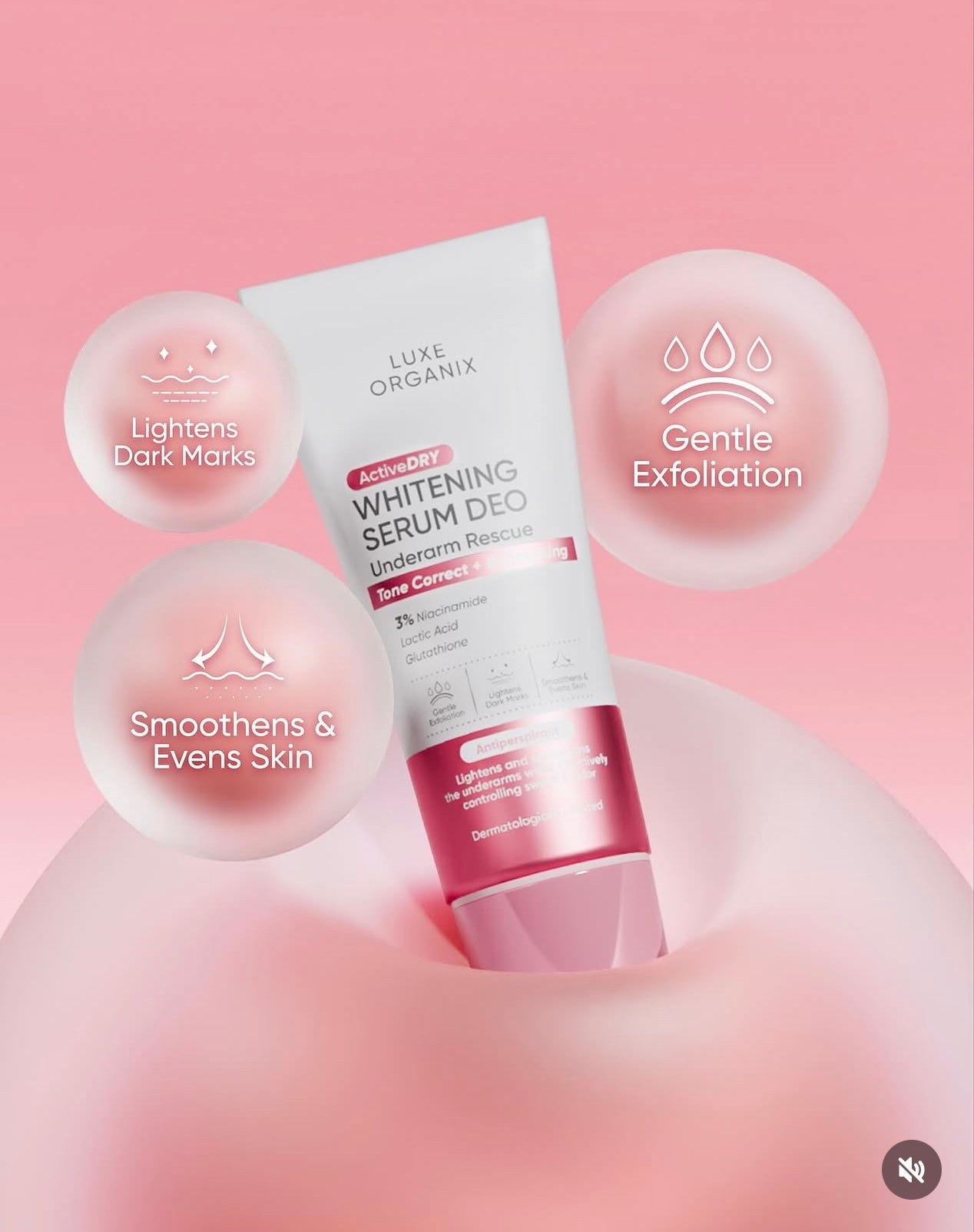 LUXE ORGANIX Active Dry Brightening Serum Deodorant Underarm Rescue (PINK) - Tone Correct & Brightening 50gm