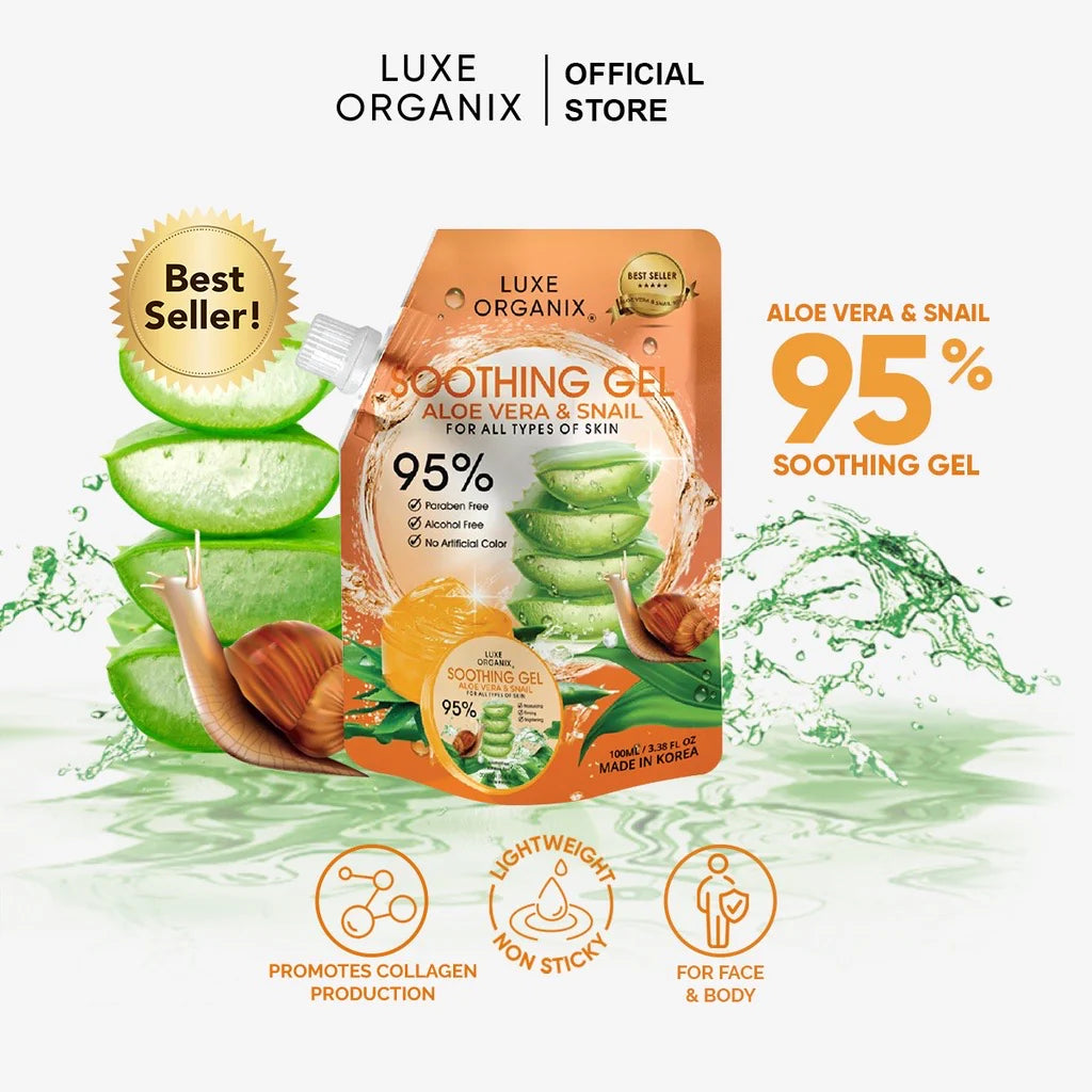Luxe Organix Aloe Vera and Snail Soothing Gel 95% (100ml)