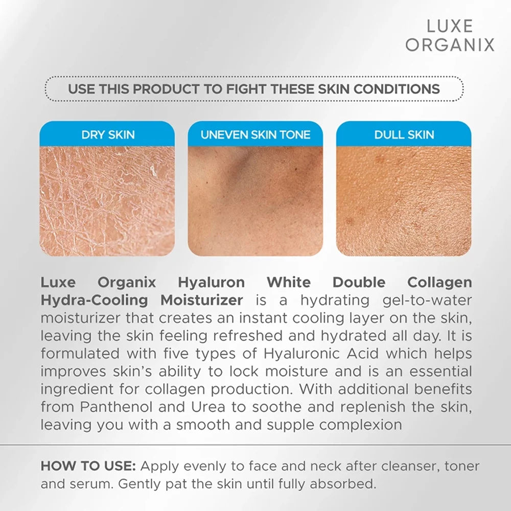 LUXE ORGANIX Hyaluron White Double Collagen Hydra-Cooling Mousturizer 50g