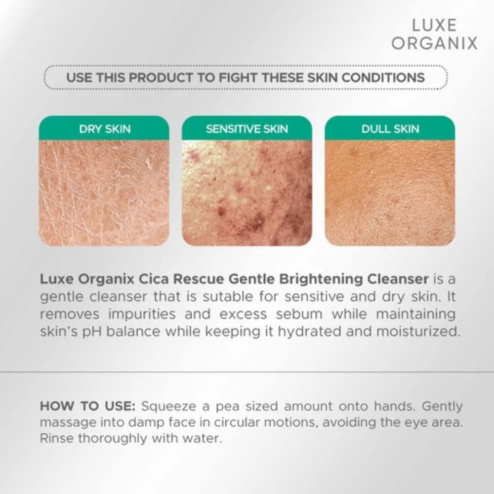 LUXE ORGANIX Cica Rescue Gentle Brightening Low pH Daily Cleanser 150g