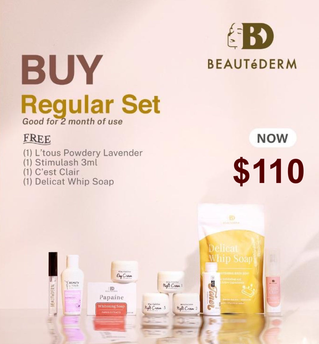 Regular Set* with 60ml Day and Night Toner with FREE Delicat Whip Soap OR Ultralite Soap 125grams, Stimulash 3ml, C’est Clair Acne Vanishing Gel and L’Tous Lotion