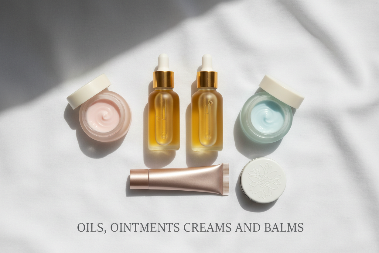 OILS, OINTMENTS, CREAMS AND BALMS