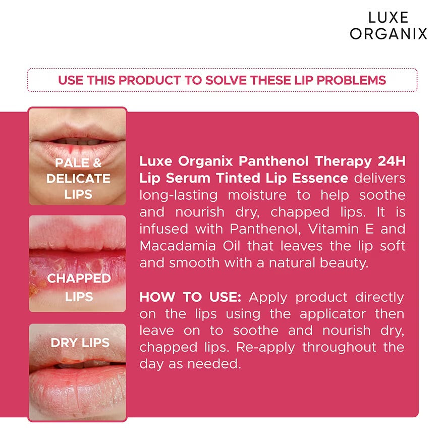LUXE ORGANIX Panthenol Therapy 24hr Lip Serum Tinted Lip Essence Berry Glaze 10g