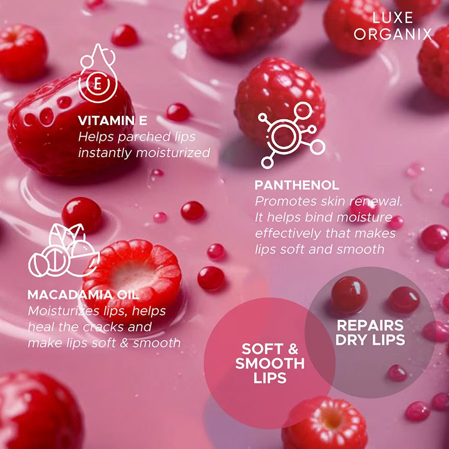 LUXE ORGANIX Panthenol Therapy 24hr Lip Serum Tinted Lip Essence Berry Glaze 10g