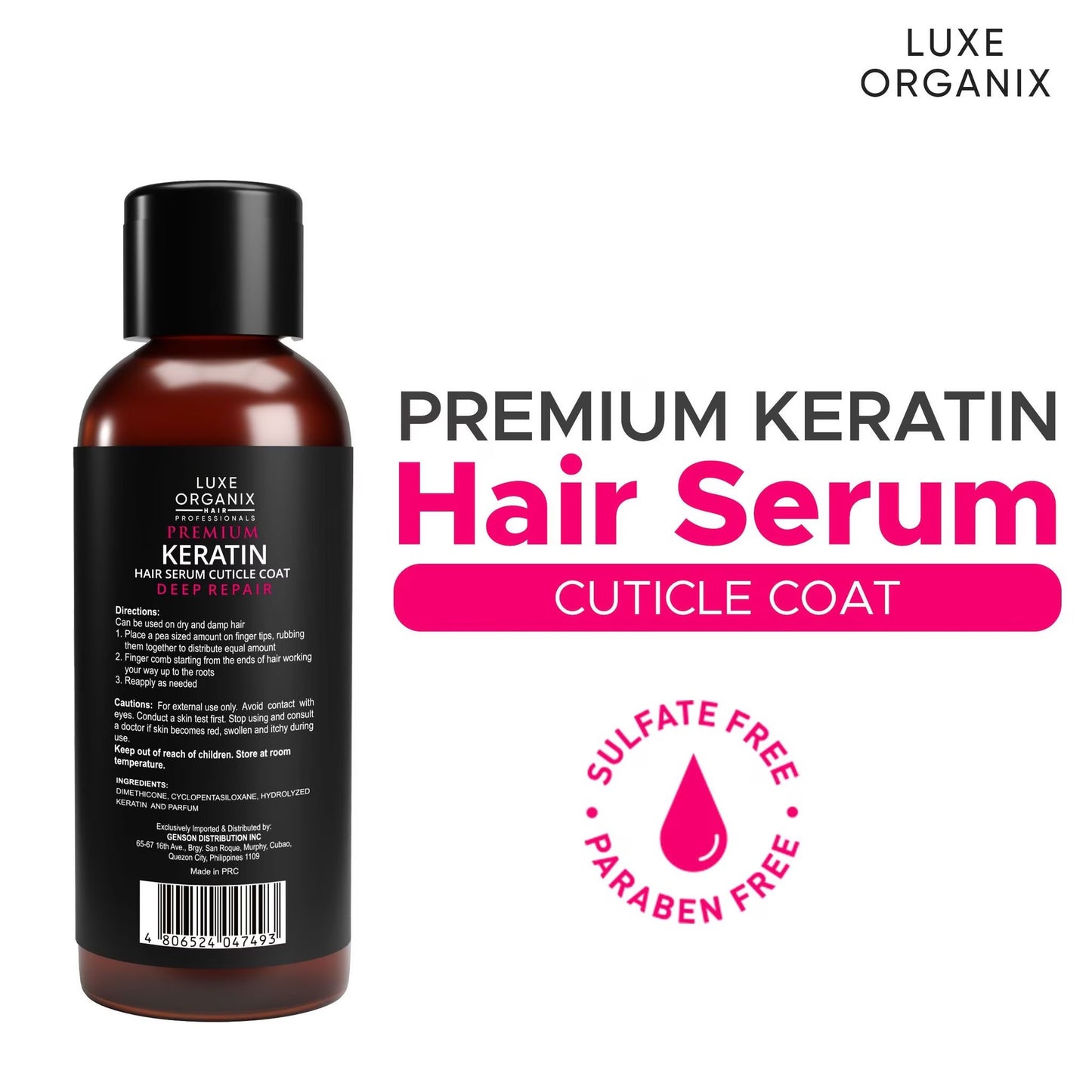 LUXE ORGANIX Premium Keratin Hair Serum Cuticle Coat Deep Repair 50ml