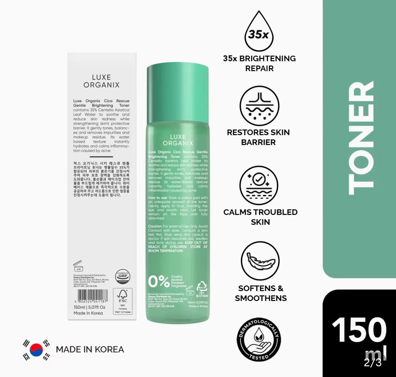 LUXE ORGANIX Cica Rescue Gentle Brightening Toner 150ml