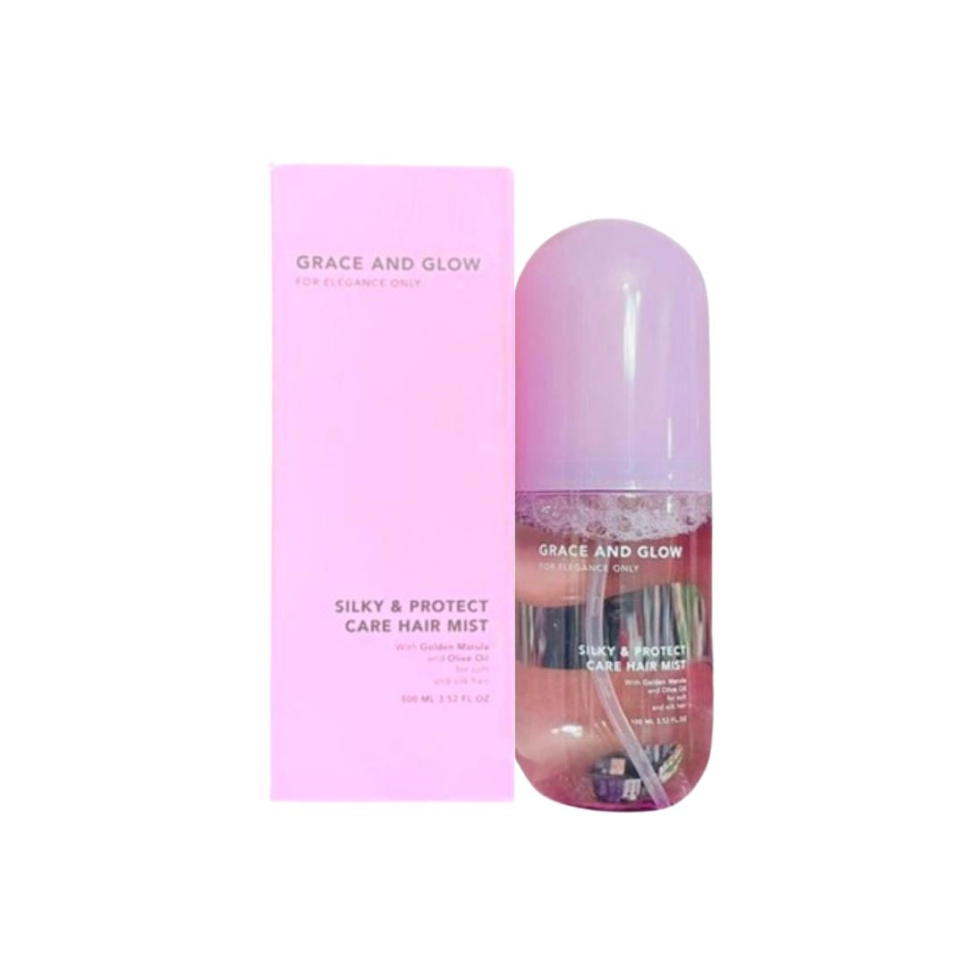 GRACE AND GLOW Silky & Protect Care Hair Mist 100ml – Luxurious Silky Hair Mist with Golden Marula & Olive Oil for Soft, Smooth, Nourished Hair + Long‑Lasting Fragrance Spray