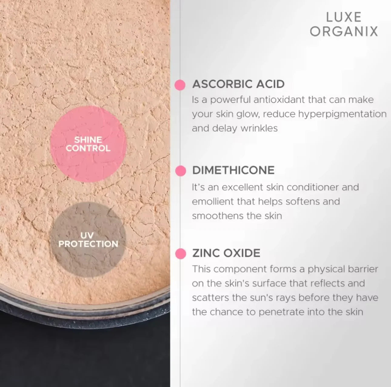 LUXE ORGANIX 24H Zero Sebum Instant Pore Blurring Weightless Matte Powder Spf 50 Pa++++ Natural 15G