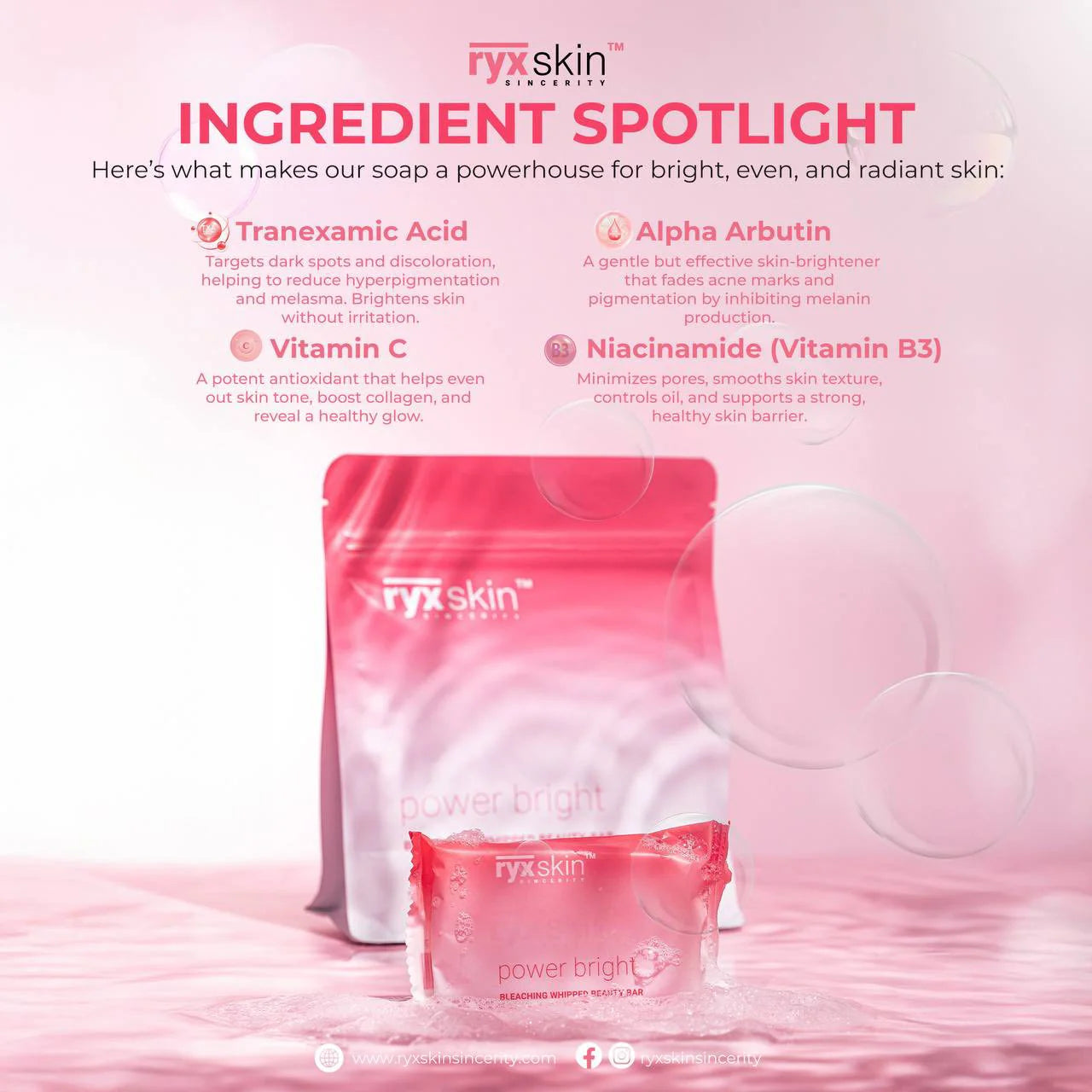 RYXSKIN POWER BRIGHT WHIPPED BEAUTY BAR  70gms (1 bar)