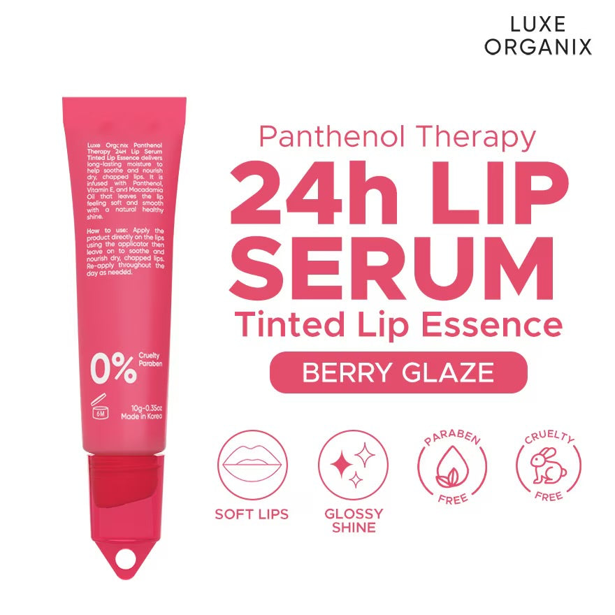 LUXE ORGANIX Panthenol Therapy 24hr Lip Serum Tinted Lip Essence Berry Glaze 10g