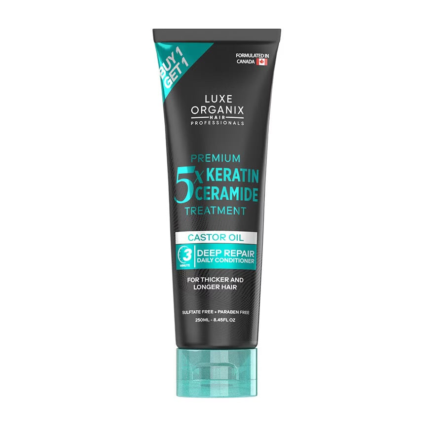 LUXE ORGANIX Premium Keratin Hair Conditioner Castor Oil Treatment 250ml with Luxe Organix Premium Keratin Castor Oil Shampoo 210ml