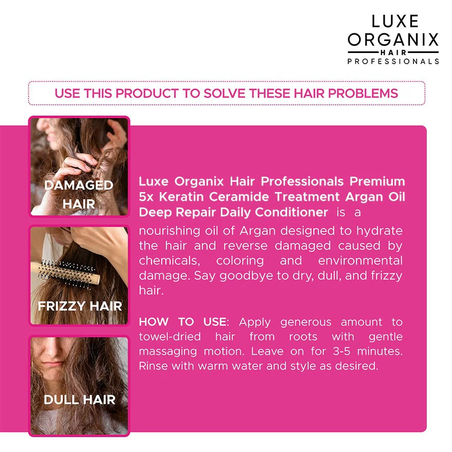 LUXE ORGANIX Premium Keratin Treatment Argan Oil Deep Repair Conditioner 250ml with Luxe Organix Premium Keratin Argan Oil Shampoo 210ml
