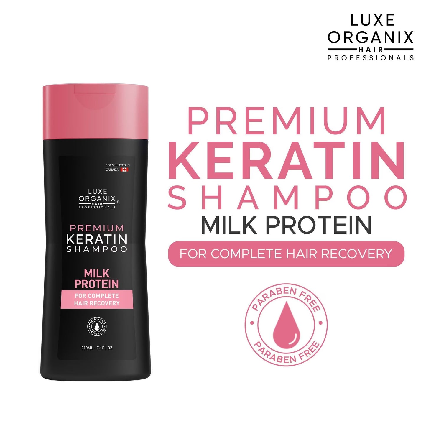 LUXE ORGANIX Premium Keratin Treatment Milk Protein Deep Repair Conditioner 250ml with Luxe Organix Premium Keratin Shampoo 210ml