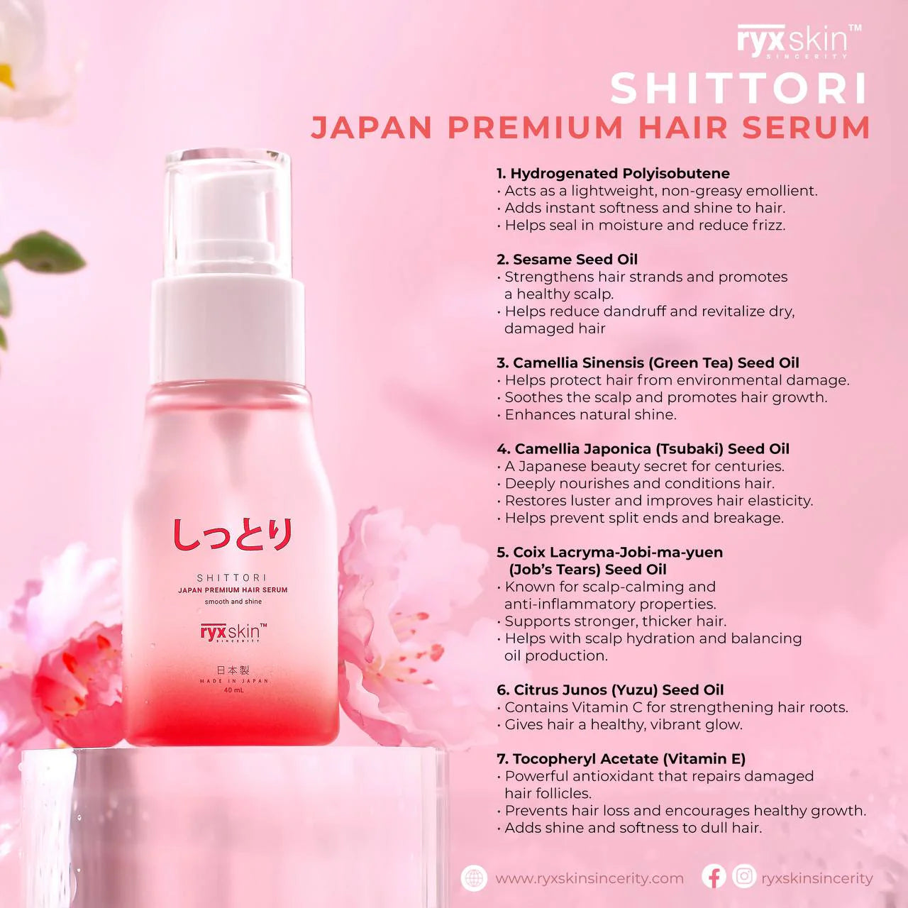 RYXSKIN SINCERITY SHITTORI JAPAN PREMIUM HAIR SERUM 40ML