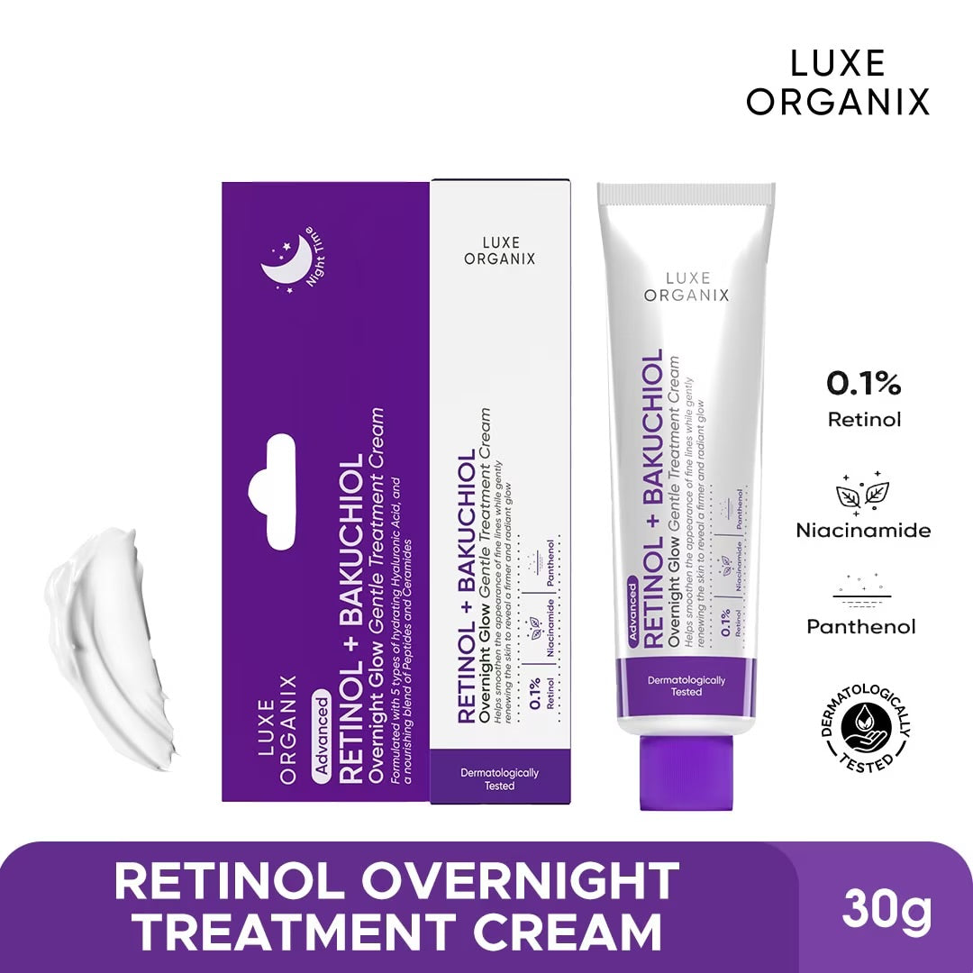 LUXE ORGANIX Retinol + Bakuchiol Overnight Glow Gentle Cream 30g