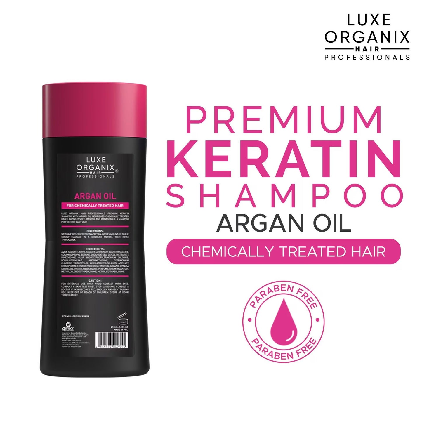 LUXE ORGANIX Premium Keratin Treatment Argan Oil Deep Repair Conditioner 250ml with Luxe Organix Premium Keratin Argan Oil Shampoo 210ml