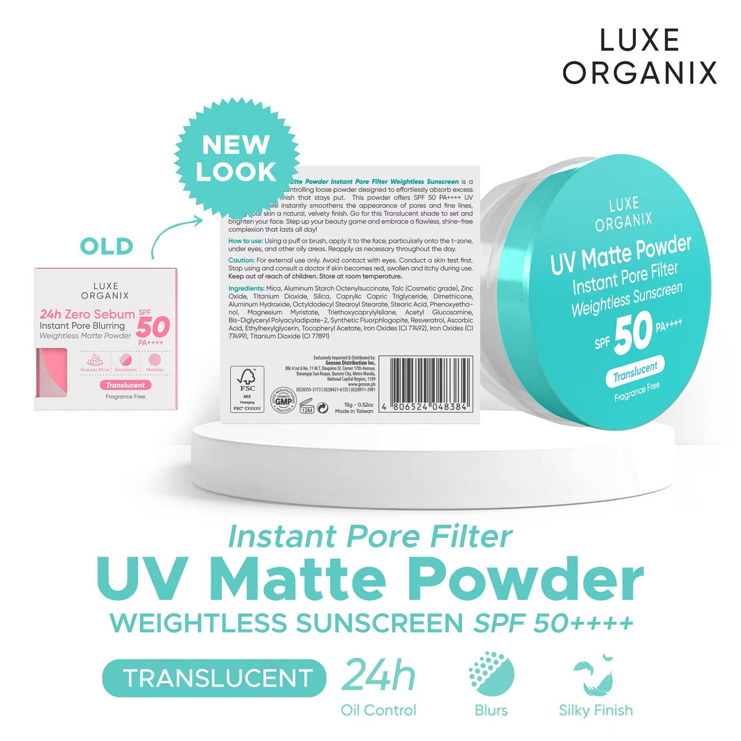 LUXE ORGANIX 24H Zero Sebum Instant Pore Blurring Weightless Matte Powder Spf 50 Pa++++ Translucent 15G