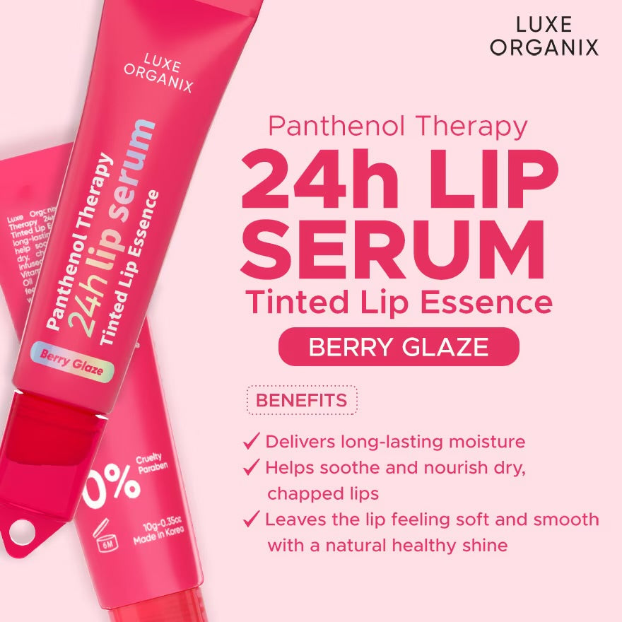 LUXE ORGANIX Panthenol Therapy 24hr Lip Serum Tinted Lip Essence Berry Glaze 10g