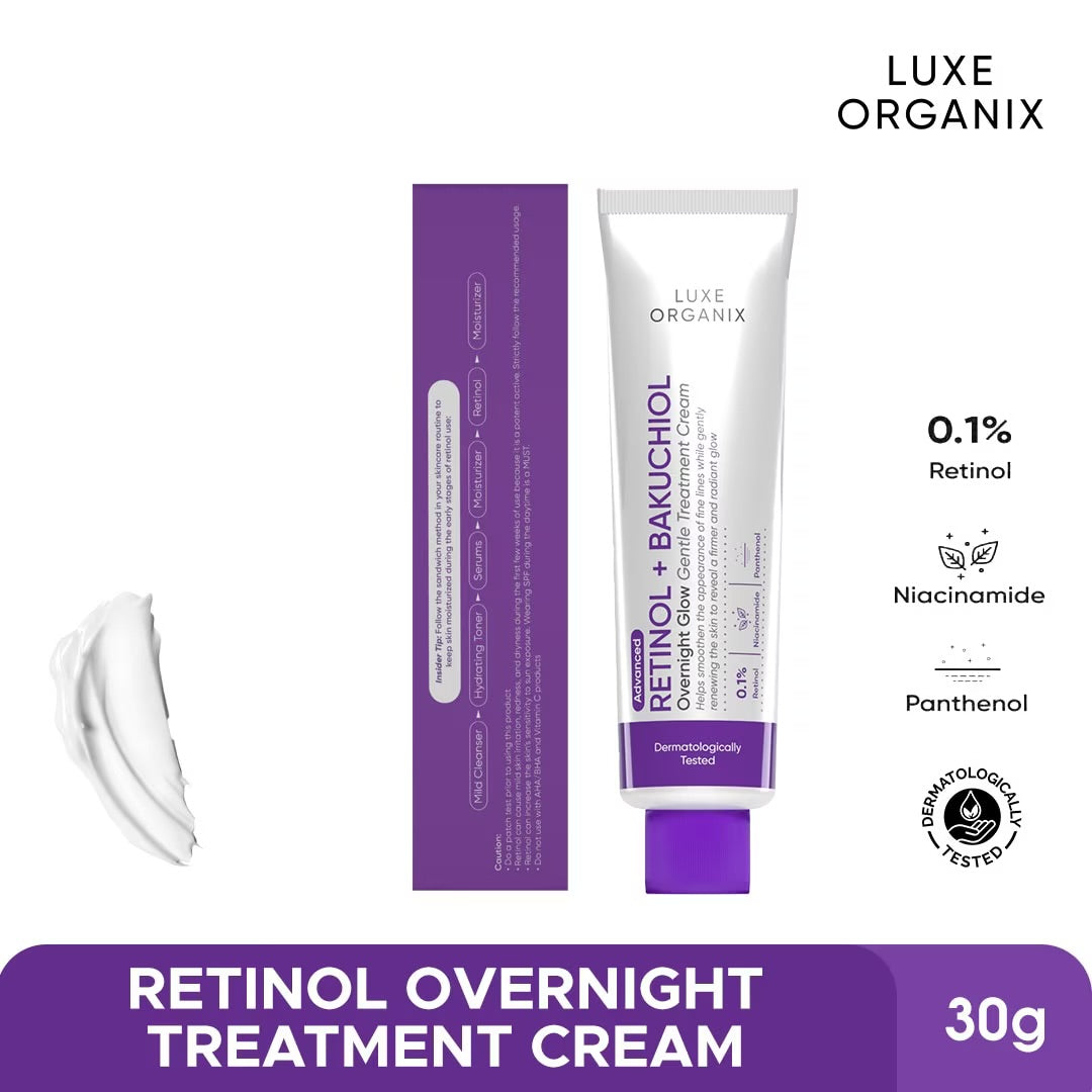 LUXE ORGANIX Retinol + Bakuchiol Overnight Glow Gentle Cream 30g