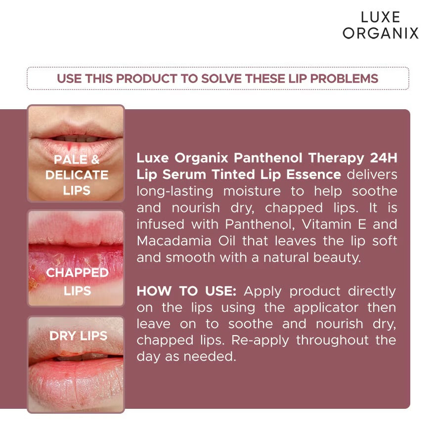 LUXE ORGANIX Panthenol Therapy 24H Lip Serum Tinted Lip Essence Honey Glaze 10G