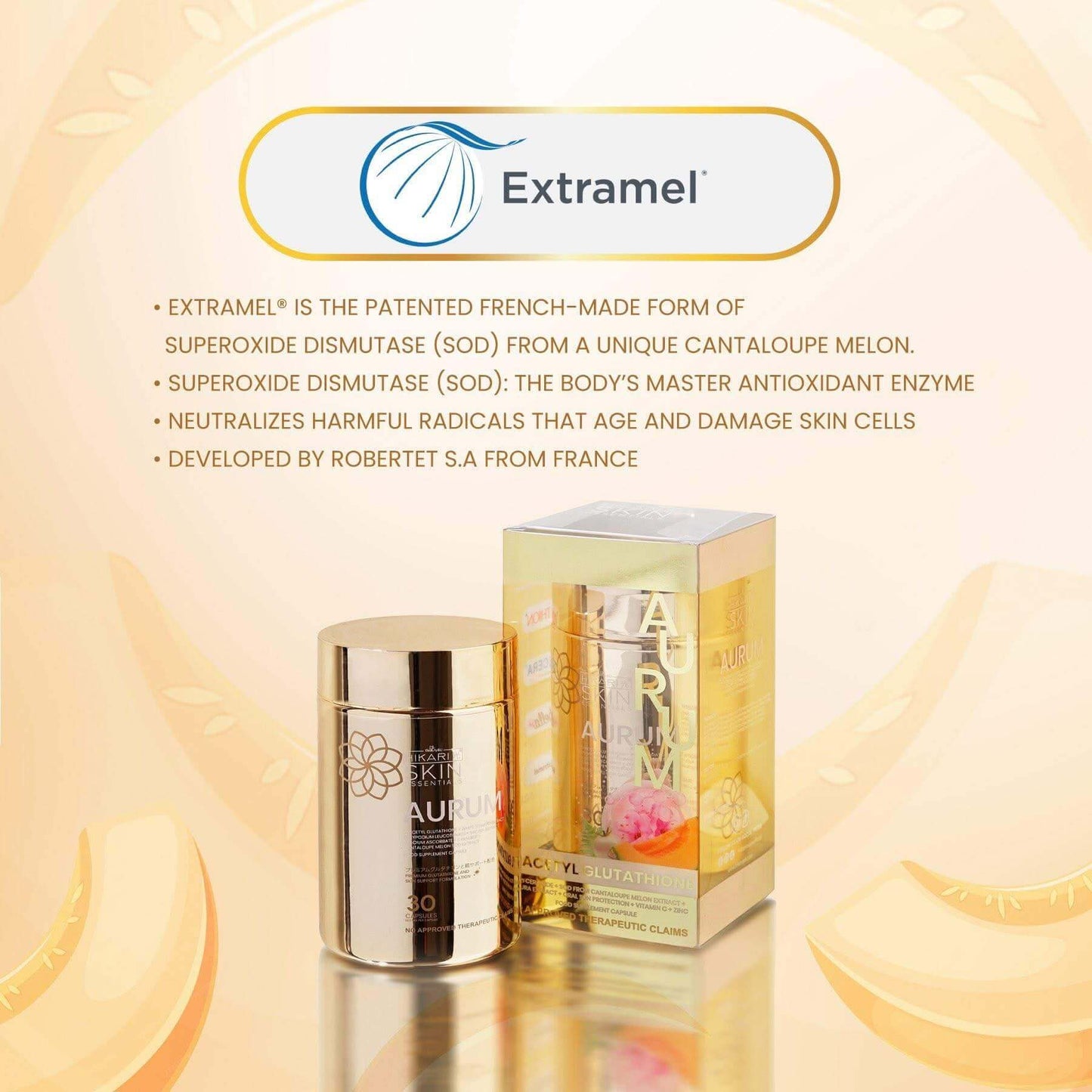 Hikari Skin Essentials AURUM S-Acetyl Gluta Antioxidant Complex with Sakura, White Tomato & Ceramide - Skin Support Supplement - 30 capsules