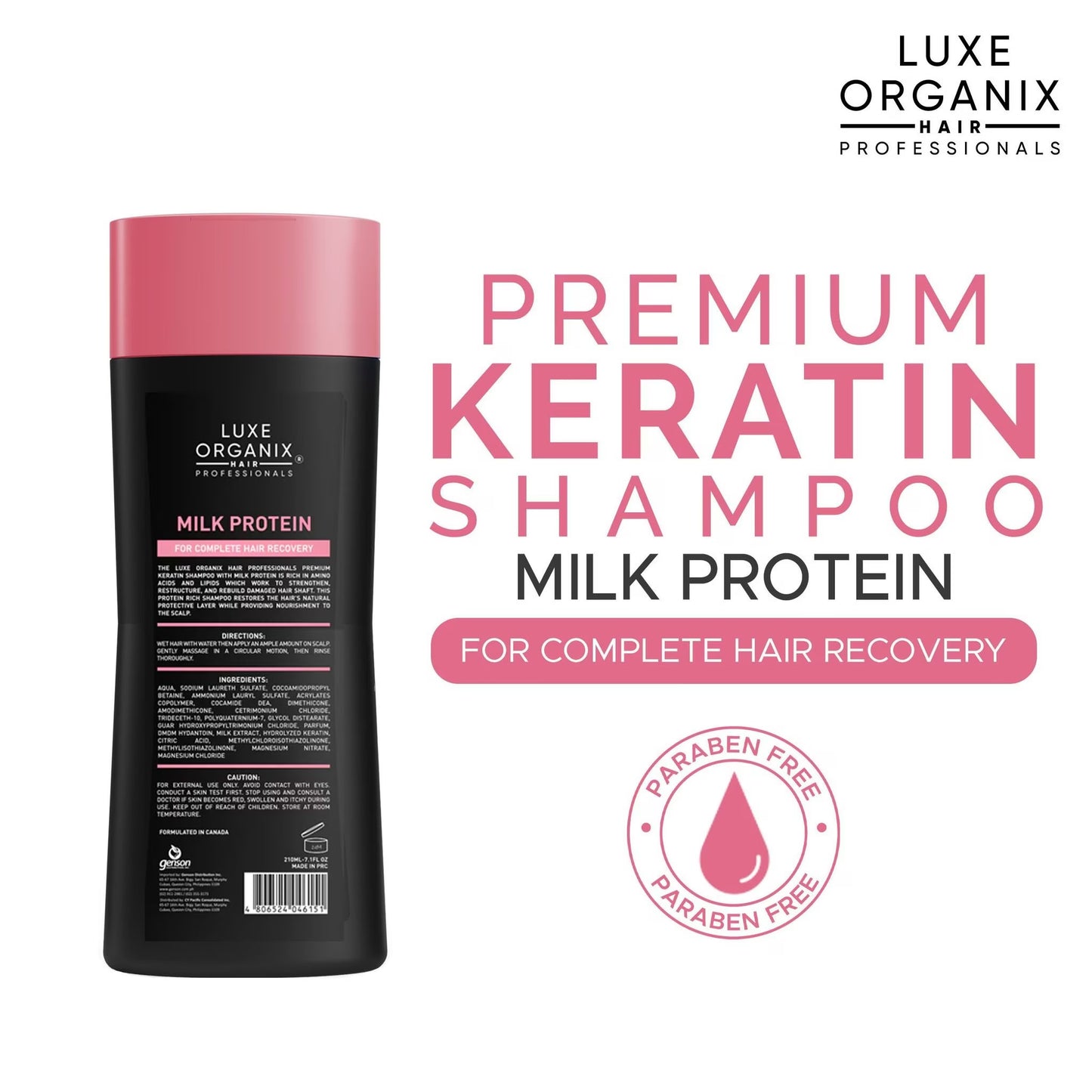 LUXE ORGANIX Premium Keratin Treatment Milk Protein Deep Repair Conditioner 250ml with Luxe Organix Premium Keratin Shampoo 210ml