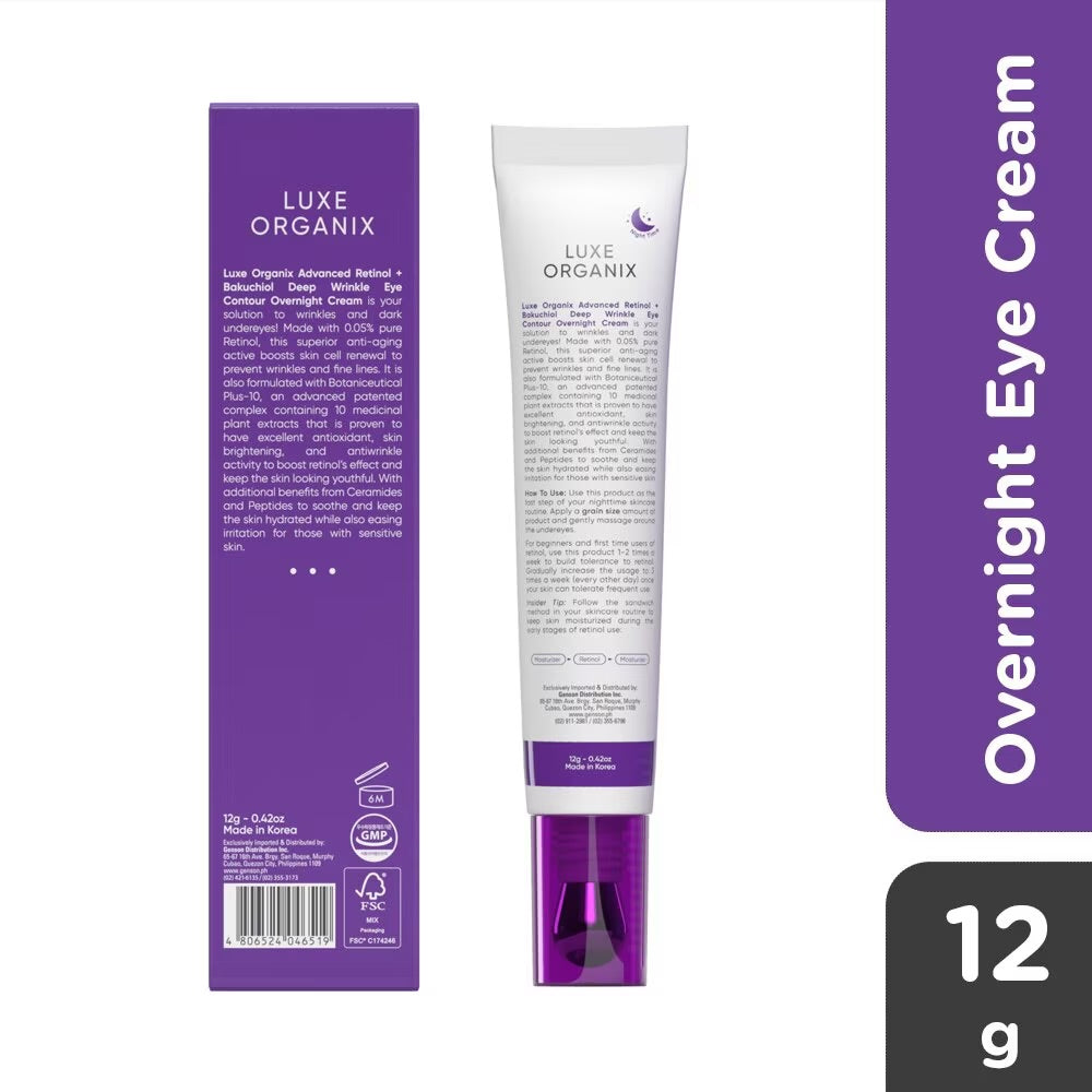 LUXE ORGANIX Advanced Retinol + Bakuchiol Deep Wrinkle Eye Contour Overnight Cream 12g