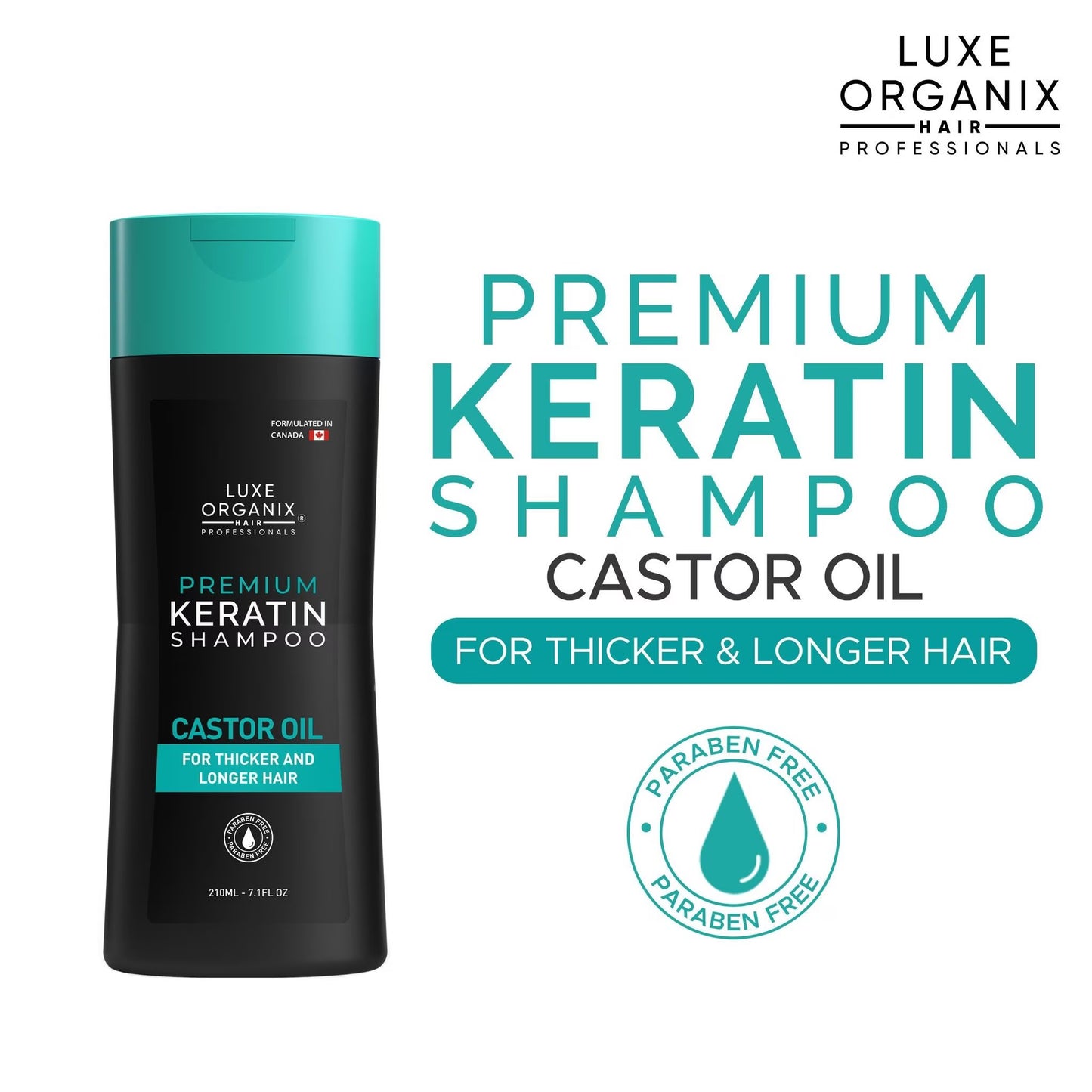 LUXE ORGANIX Premium Keratin Hair Conditioner Castor Oil Treatment 250ml with Luxe Organix Premium Keratin Castor Oil Shampoo 210ml