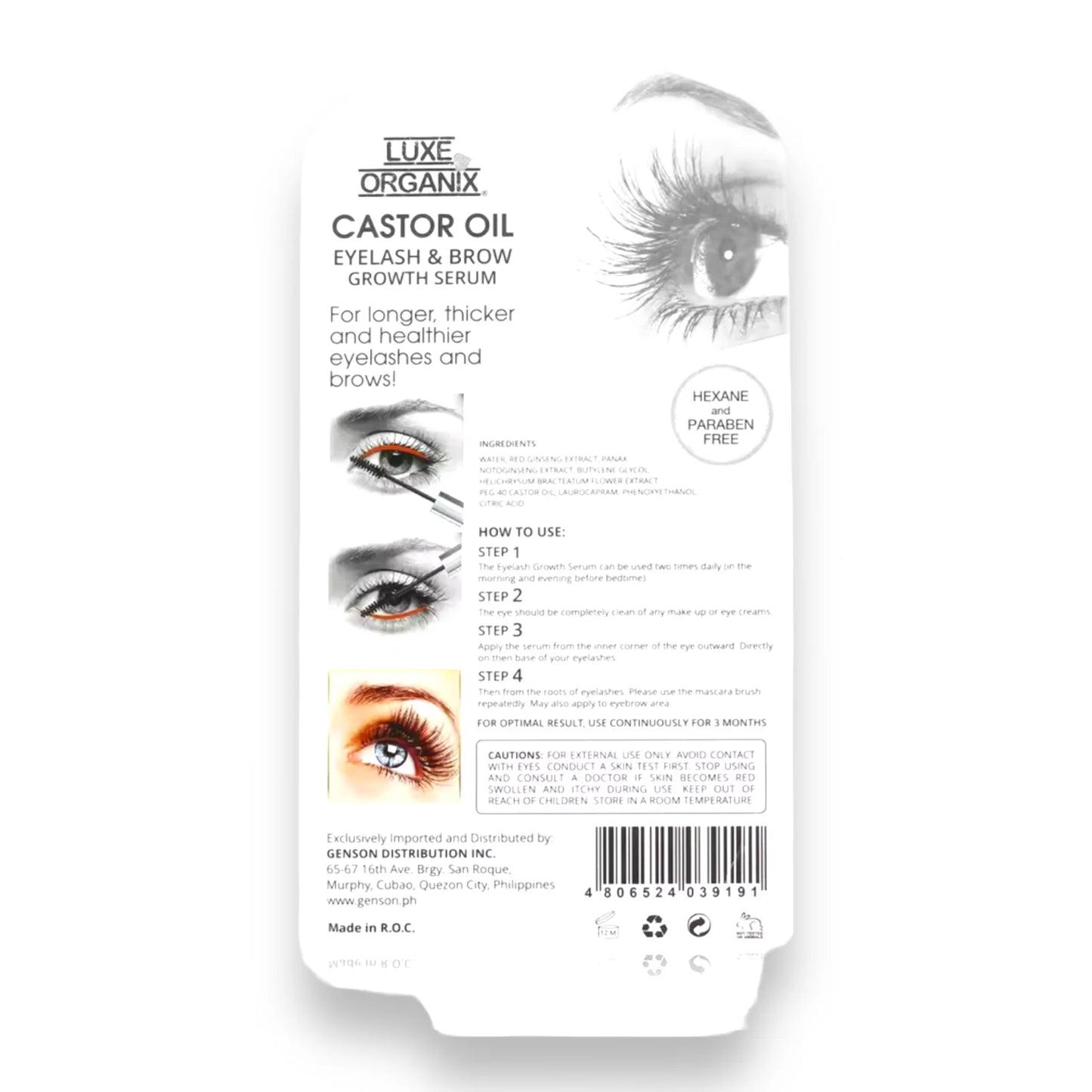 LUXE ORGANIX Castor Oil Dual Tip Eyelash and Brow Lengthening Serum 18ml
