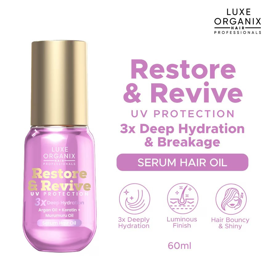 LUXE ORGANIX Restore & Revive Serum Hair Oil Argan Oil + Keratin + Murumuru Oil 60ml