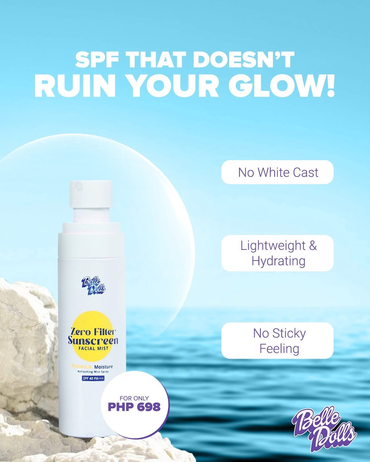 Belle Dolls Zero Filter Sunscreen Mist for Face and Body 80ml