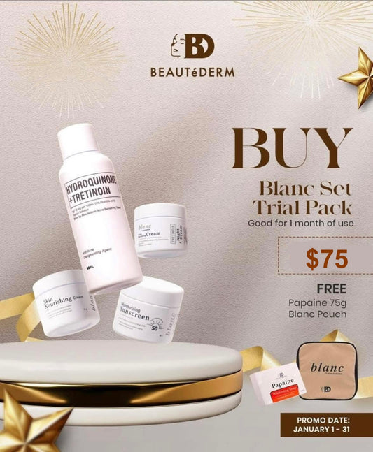 Blanc Set TRIAL Size (60ml toner and 10gram creams, 1 month use) with FREE PapaineSoap 75gms and Blanc Pouch