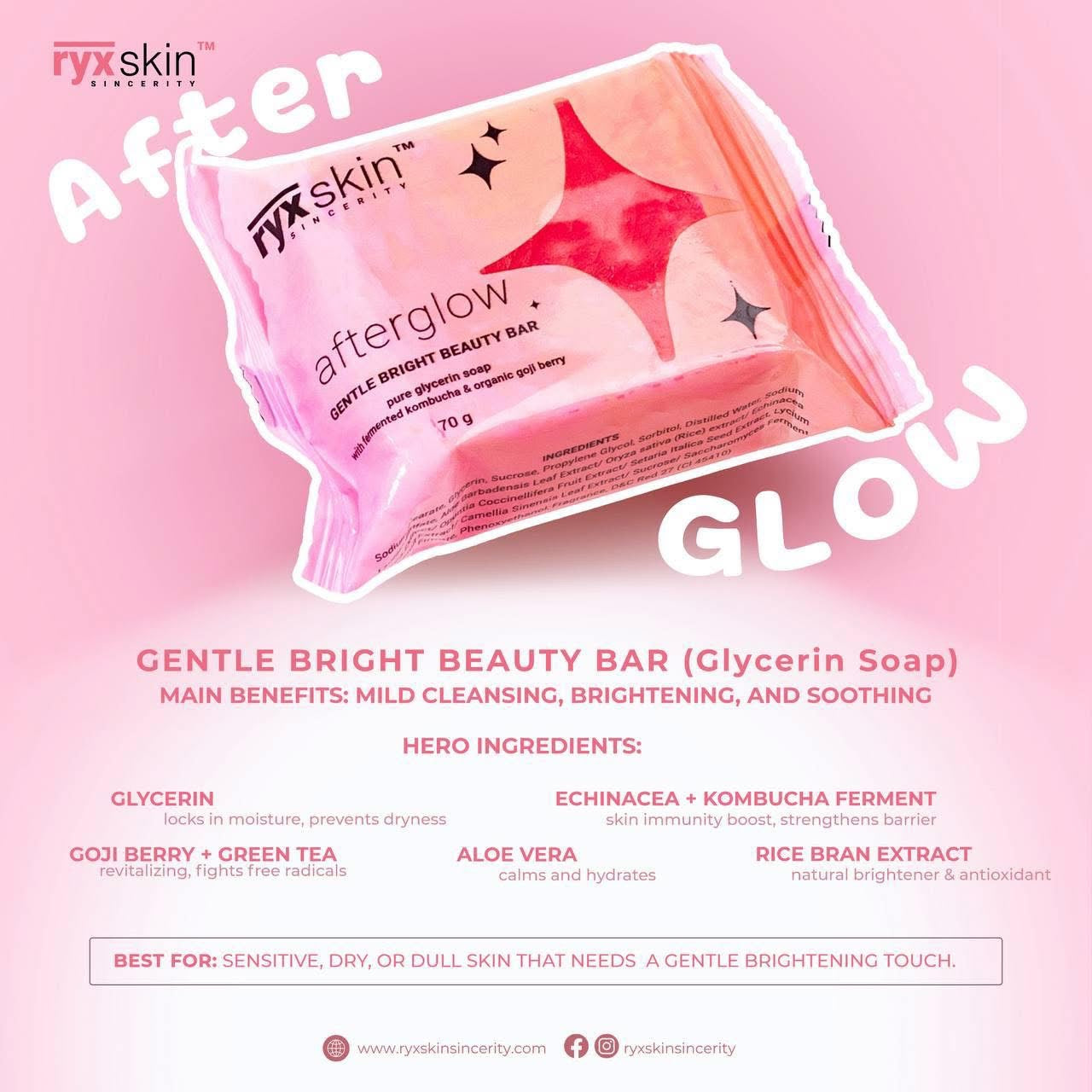 RYXSKIN AFTERGLOW GENTLE BRIGHT BEAUTY BAR 70gms