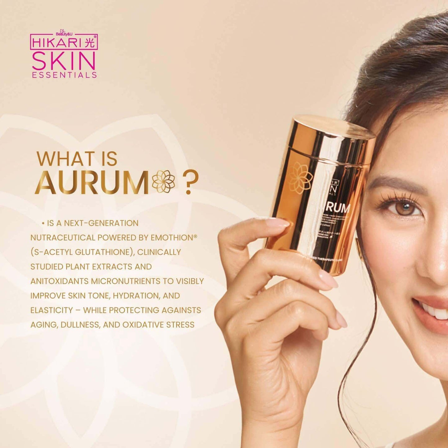 Hikari Skin Essentials AURUM S-Acetyl Gluta Antioxidant Complex with Sakura, White Tomato & Ceramide - Skin Support Supplement - 30 capsules