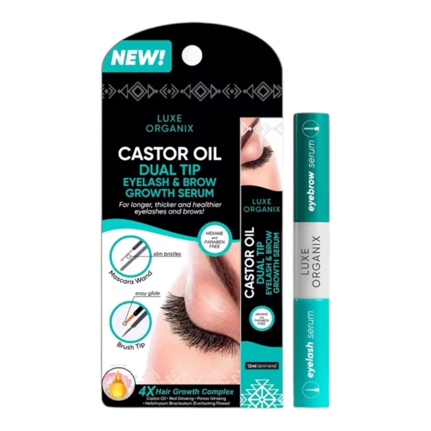 LUXE ORGANIX Castor Oil Dual Tip Eyelash and Brow Lengthening Serum 18ml