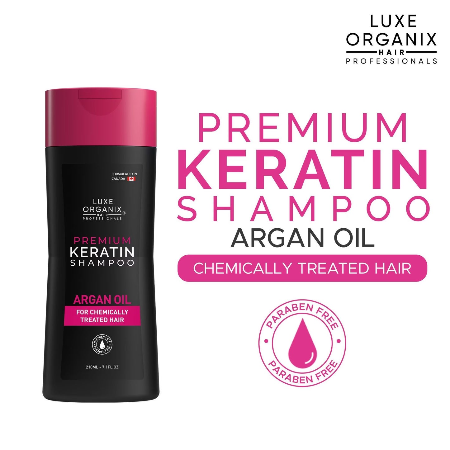 LUXE ORGANIX Premium Keratin Treatment Argan Oil Deep Repair Conditioner 250ml with Luxe Organix Premium Keratin Argan Oil Shampoo 210ml