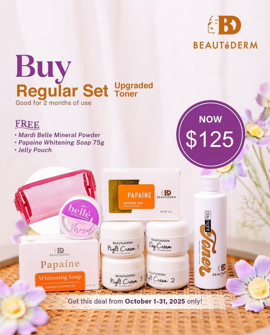 Regular Skincare SET with Upgraded Toner* with FREE Belle Mineral Powder, Papaine Soap 75gm and Jelly Pouch