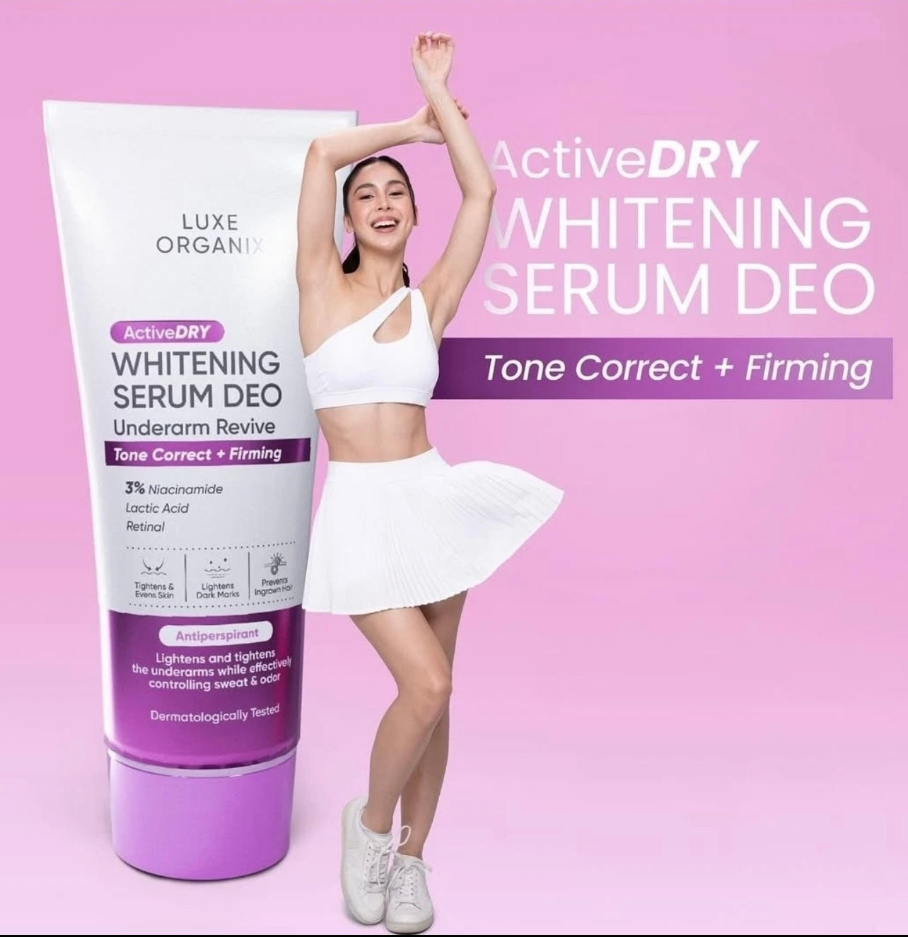 LUXE ORGANIX Active Dry Brightening Serum Deodorant Underarm Revive (PURPLE) - Tone Correct+ Smooth & Firm Formula (50G)