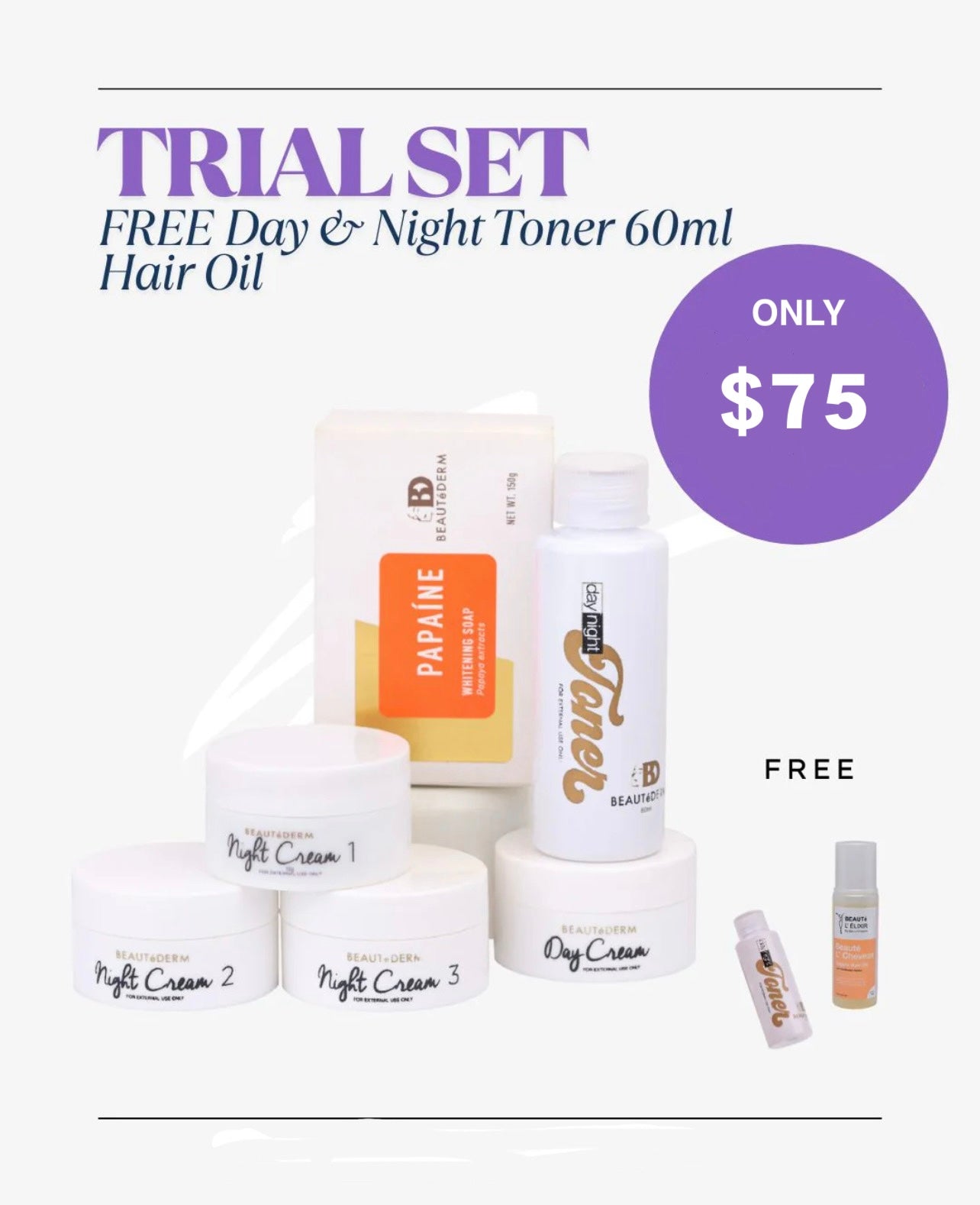 Trial Set* with FREE Day & Night Toner 60ml and Hair Oil