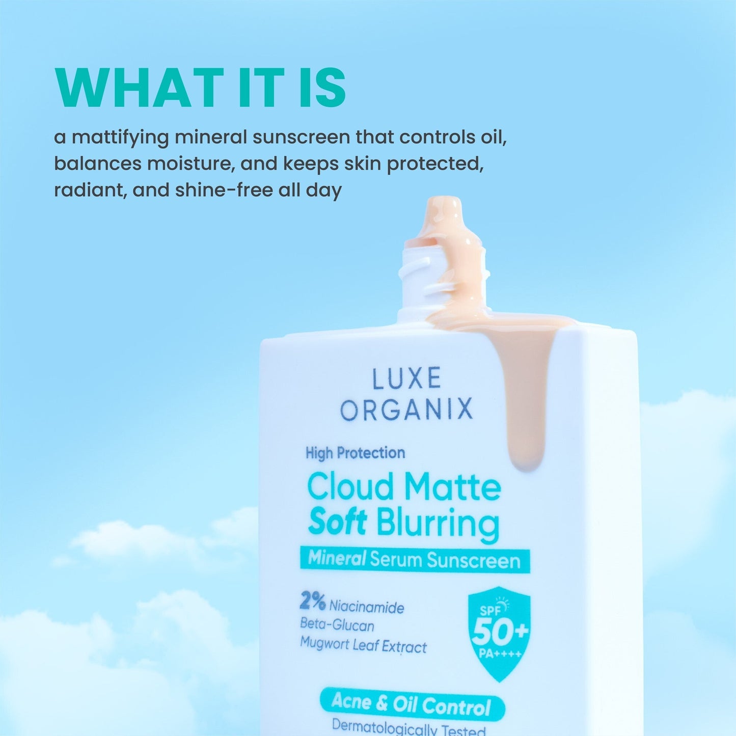 LUXE ORGANIX High Protection Cloud Matte Soft Blurring Mineral Serum Sunscreen SPF50+ PA++++ 40g