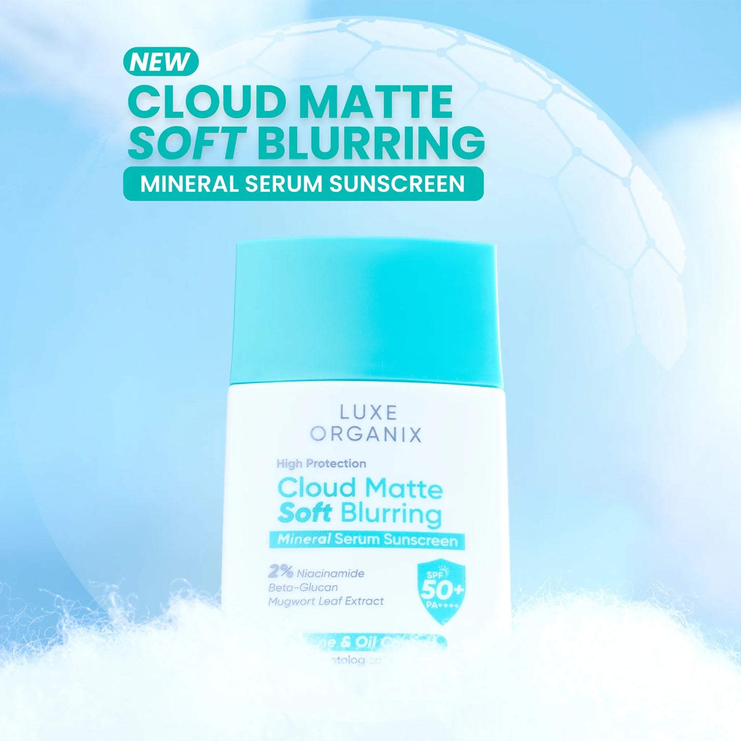 LUXE ORGANIX High Protection Cloud Matte Soft Blurring Mineral Serum Sunscreen SPF50+ PA++++ 40g