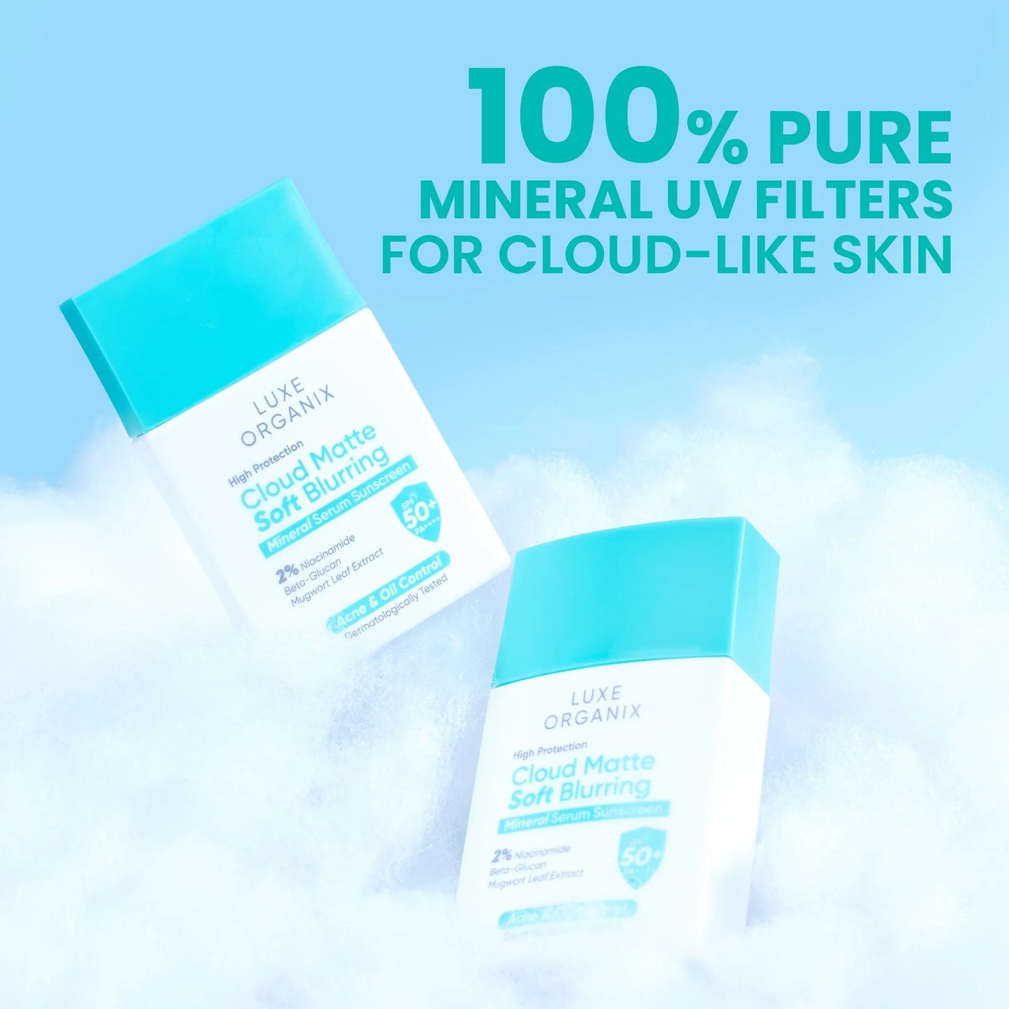 LUXE ORGANIX High Protection Cloud Matte Soft Blurring Mineral Serum Sunscreen SPF50+ PA++++ 40g