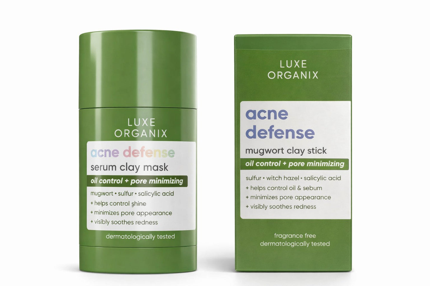 LUXE ORGANIX Acne Defense Mugwort Clay Stick - Oil Control and Pore Minimizing Face Mask 52g