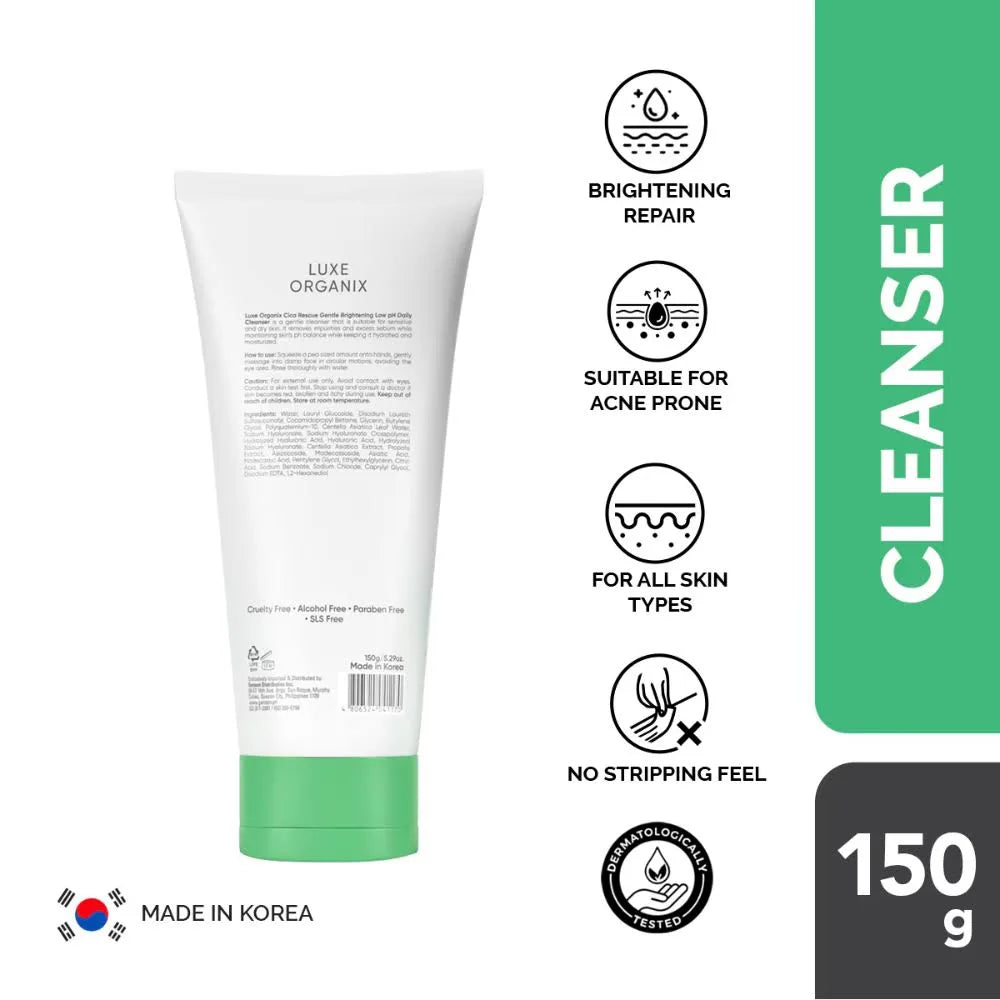 LUXE ORGANIX Cica Rescue Gentle Brightening Low pH Daily Cleanser 150g